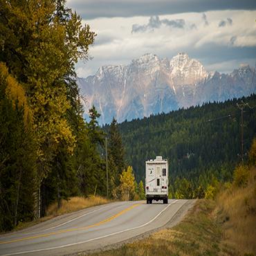 camper on Highway 3 heading east towards the Steeples outside of Cranbrook, BC