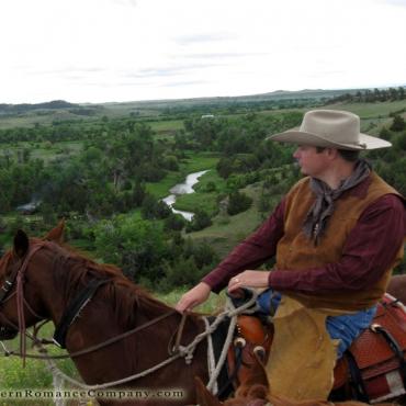 Cowboy and scenic view